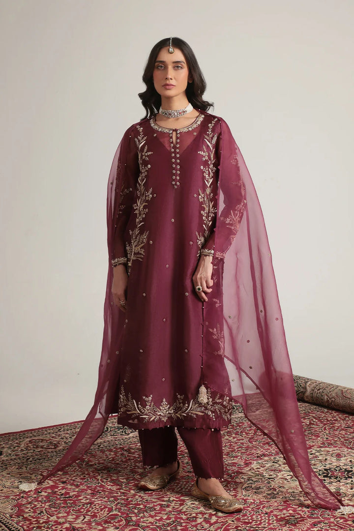 Zar-Rang Wine Light Phool Patti Kurta Set