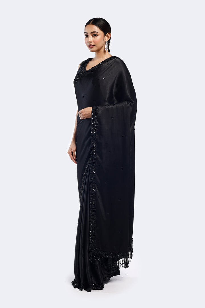 Monochromatic Embellished Satin Saree