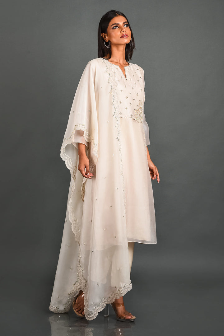 White Organza Kurta With Pant and Dupatta