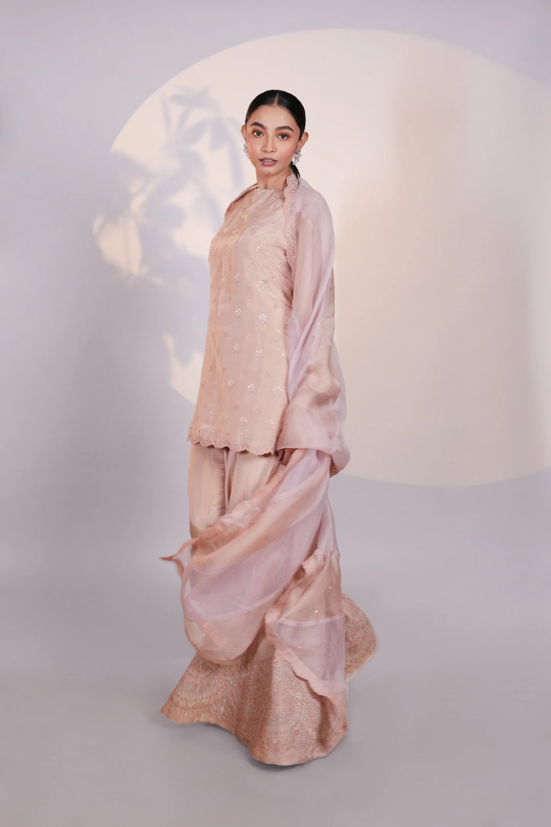 Peach Tissue Kurta Set