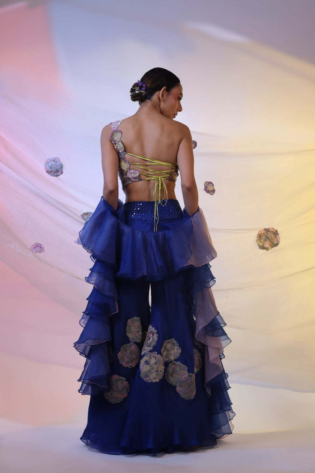 Blue Garden Party Bustier with pant & dupatta
