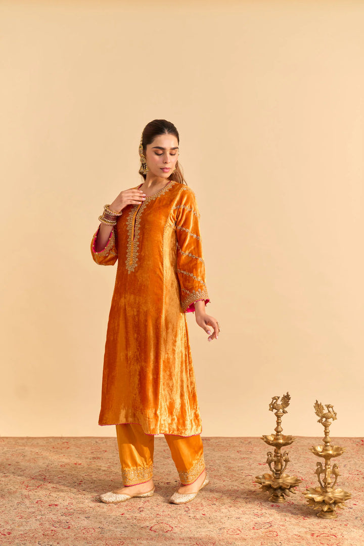 Azmiya - velvet Orange Chauga with Salwar
