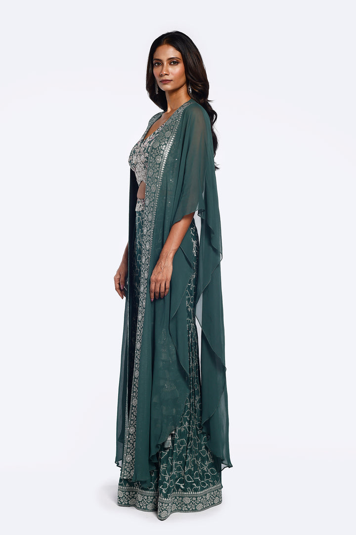 Embroidered Gharara Set With Cape