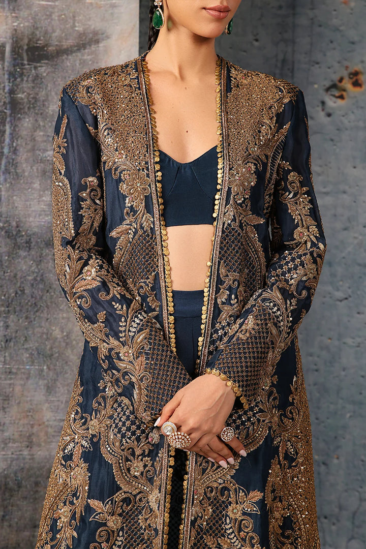 Zar-Rang Blue Long Jacket Set