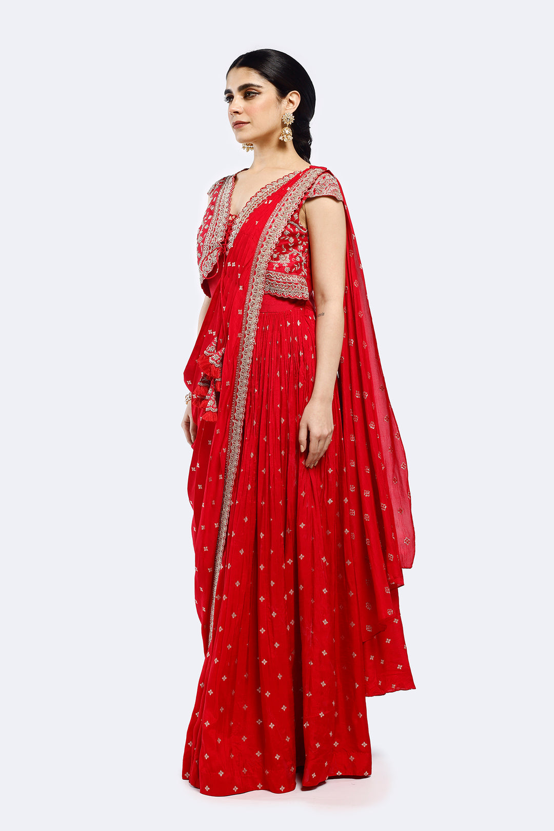 Faux Jacket Embroidered Drape Saree