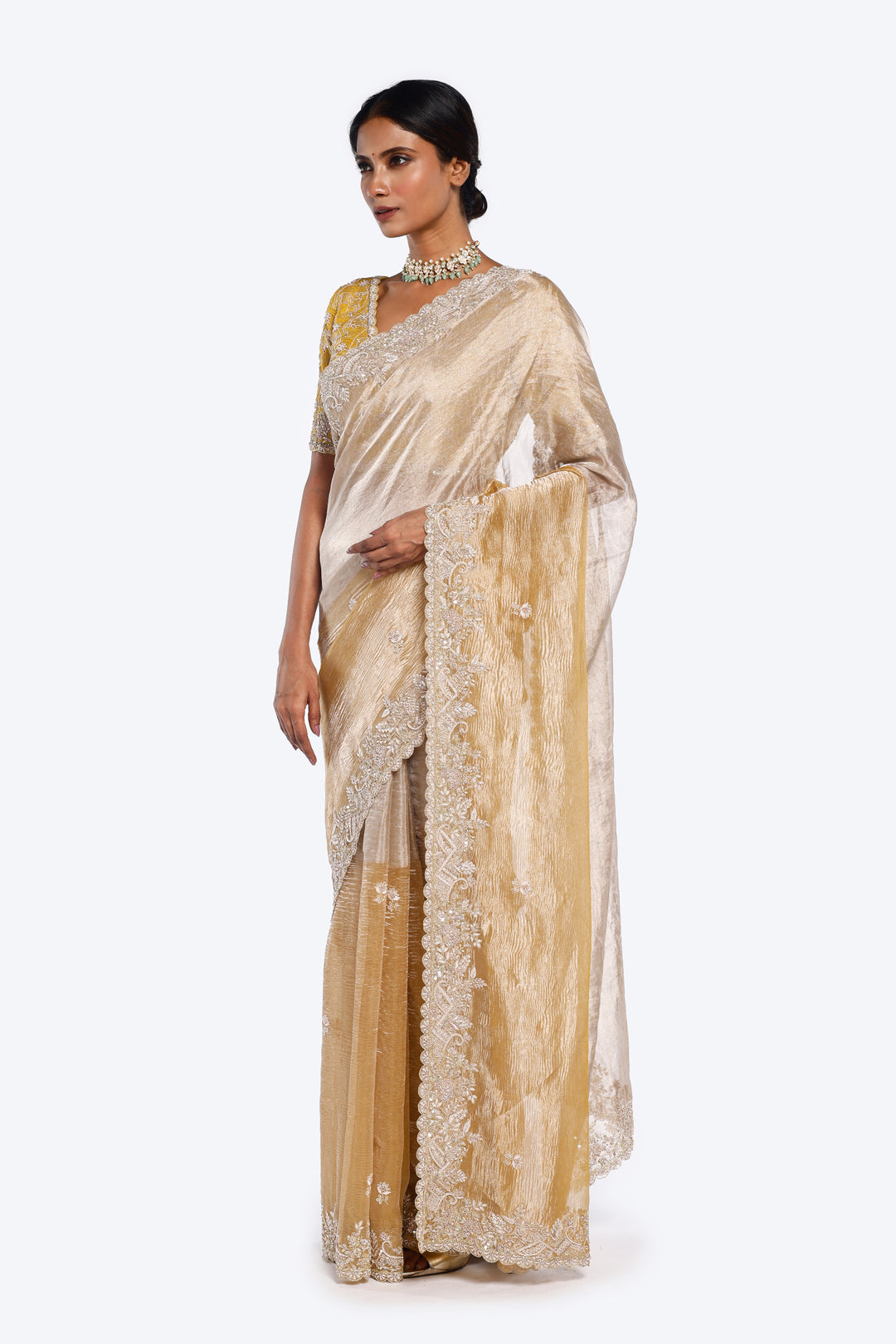 Dual Toned Color Blocked Tissue Saree