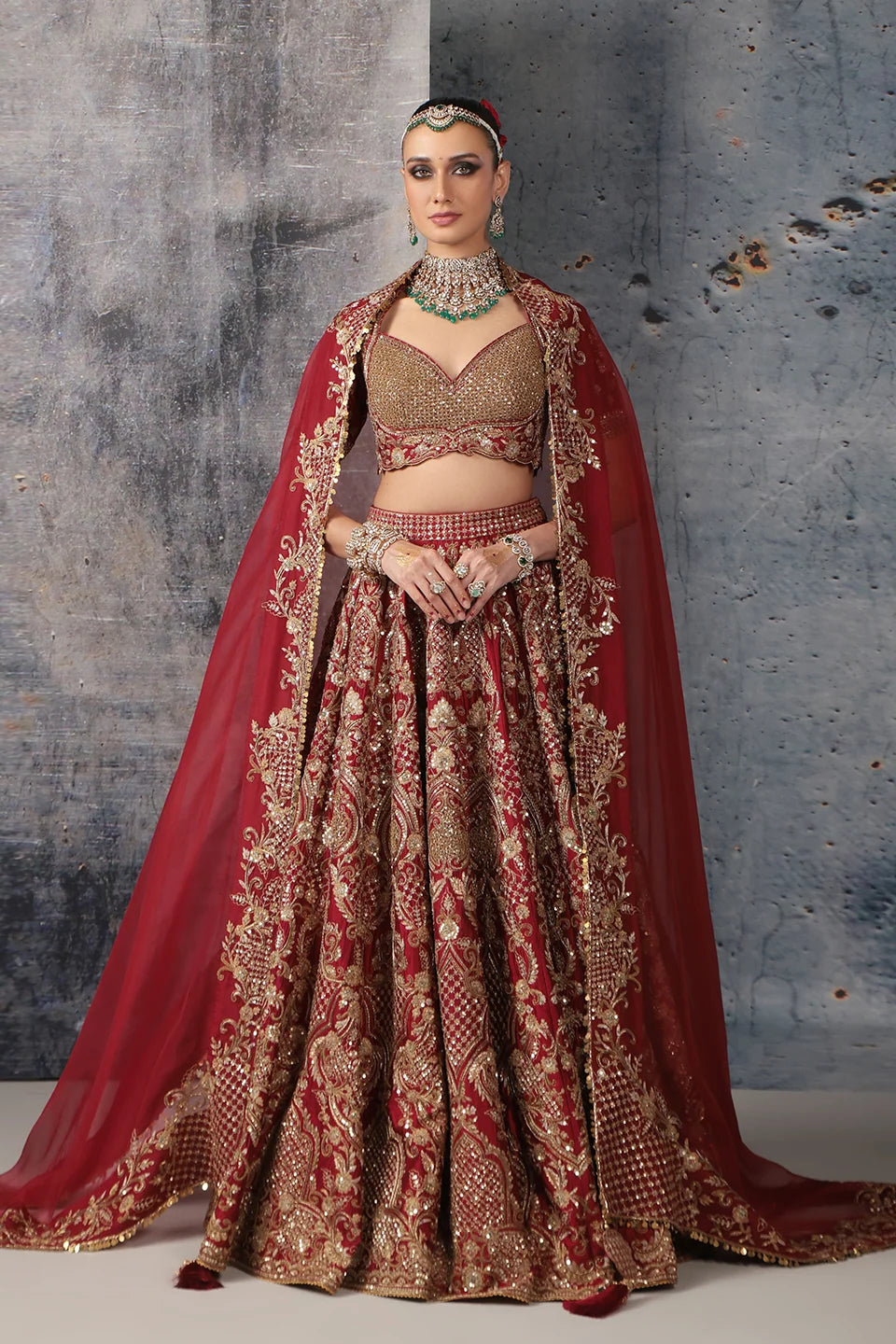 Zar-Rang Maroon Heavy Jaal Lehenga Set