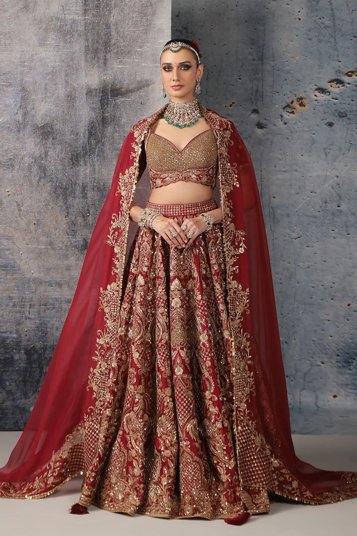 Zar-Rang Maroon Heavy Jaal Lehenga Set