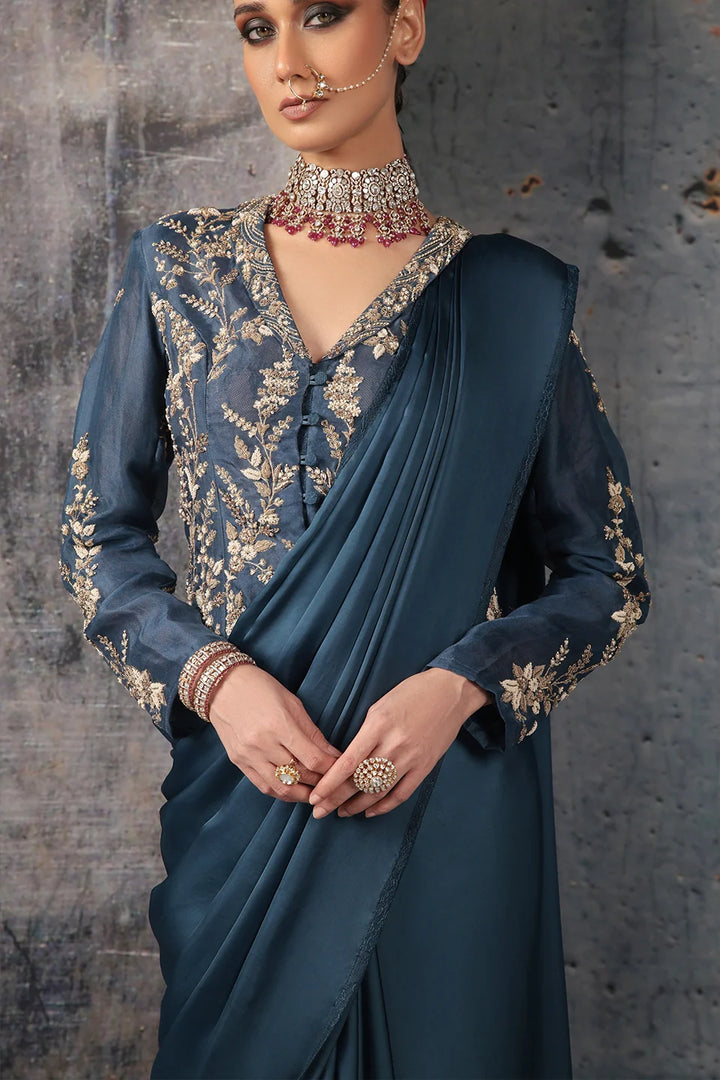 Zar-Rang Blue Jacket Saree Set