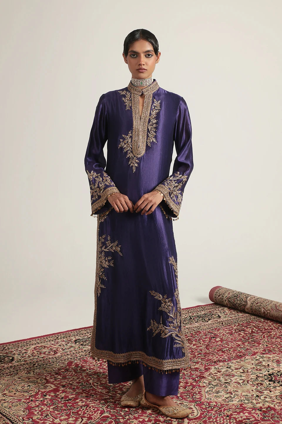 Zar-Rang Purple Jaal Kurta Set