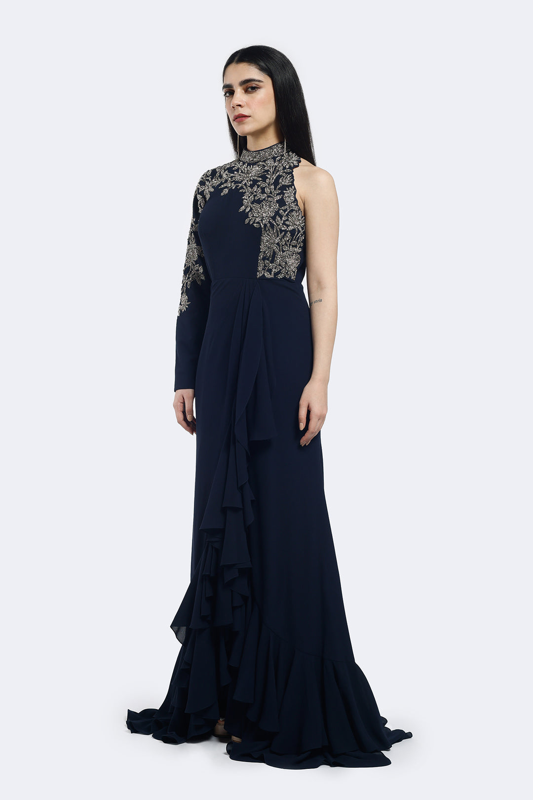 Mono Sleeve Ruffle Gown