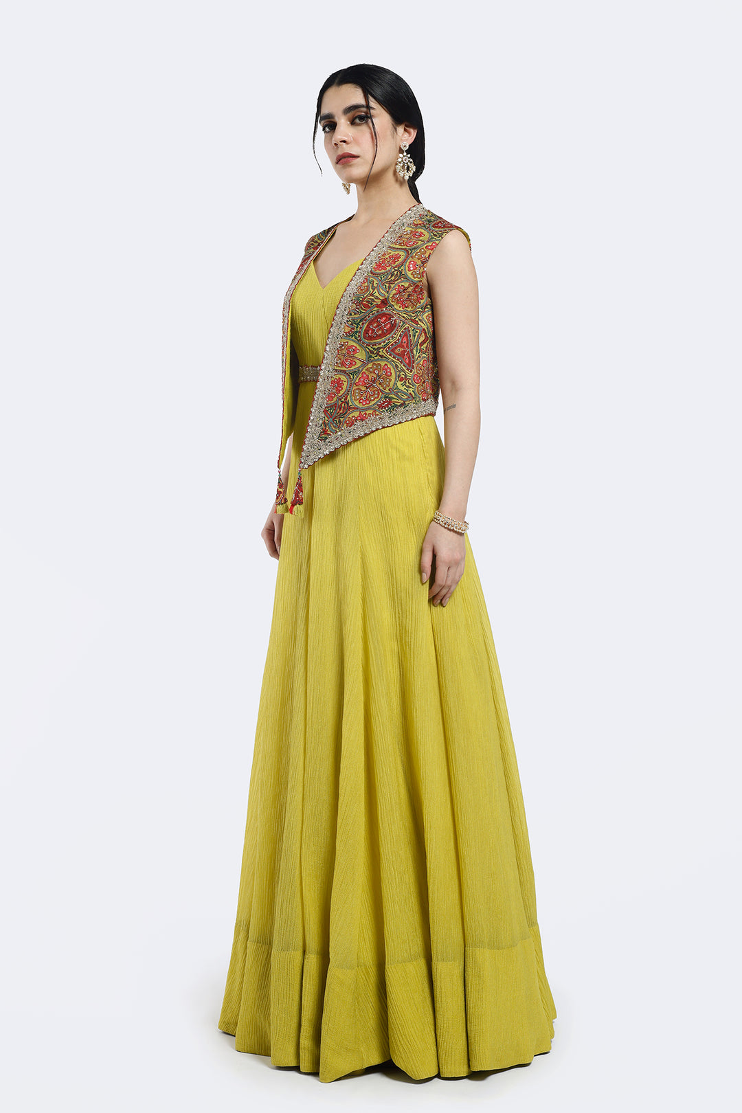 Sleeveless Gown With Indo-Western Jacket