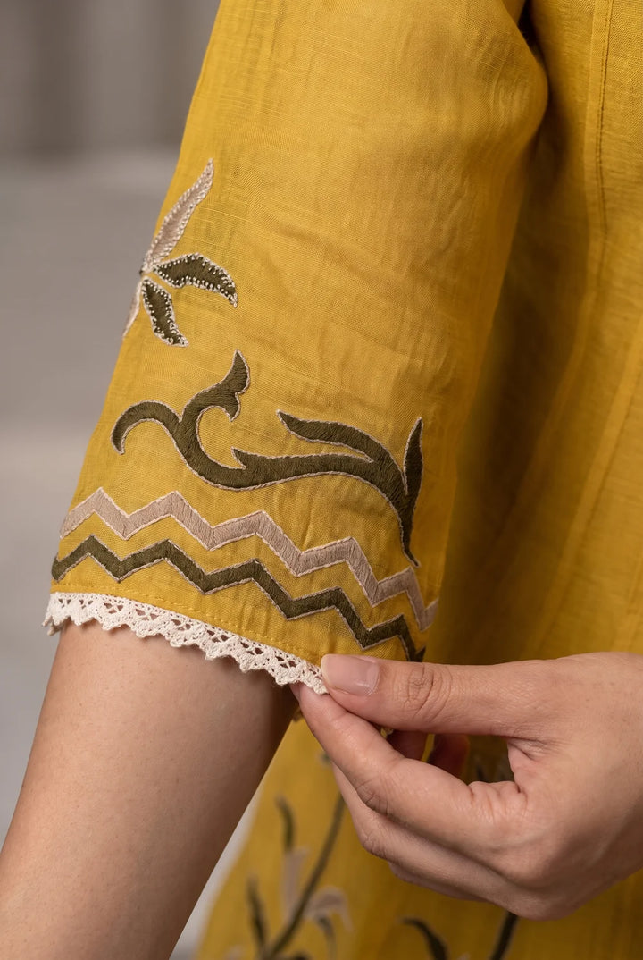 Surkhi Mul Chanderi Anarkali Set in Maize Yellow
