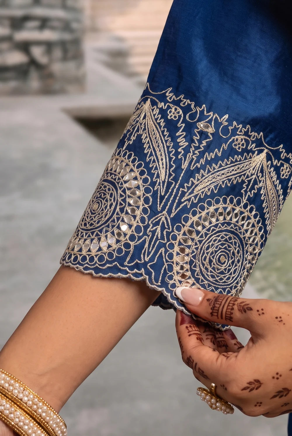 Deewani Silk Chanderi Anarkali Set in Cobalt Blue