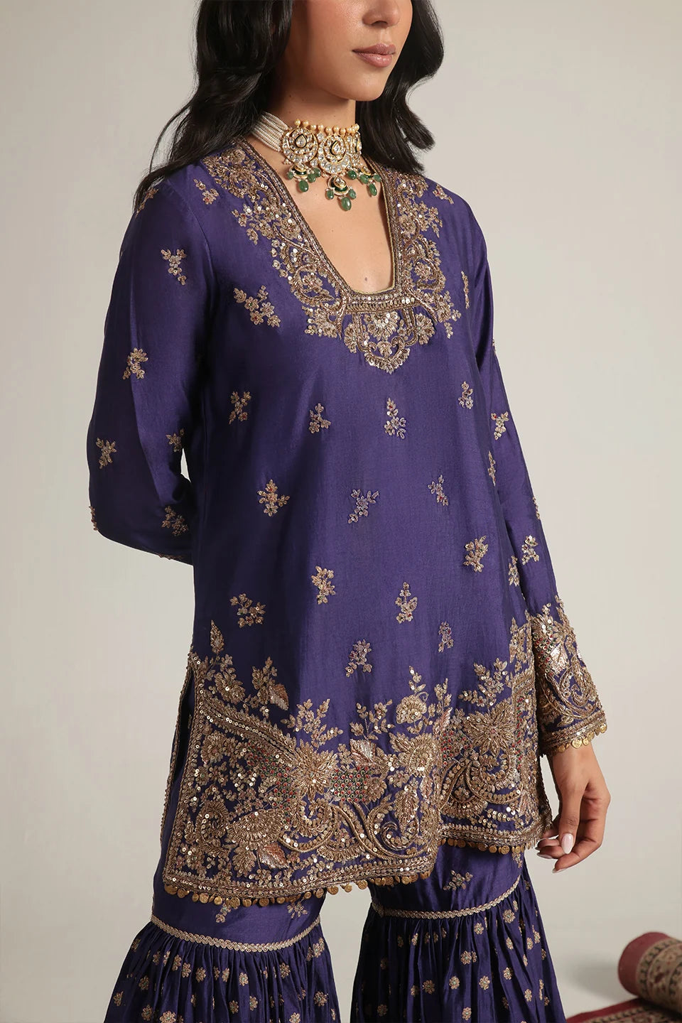Zar-Rang Purple Buti Sharara Set