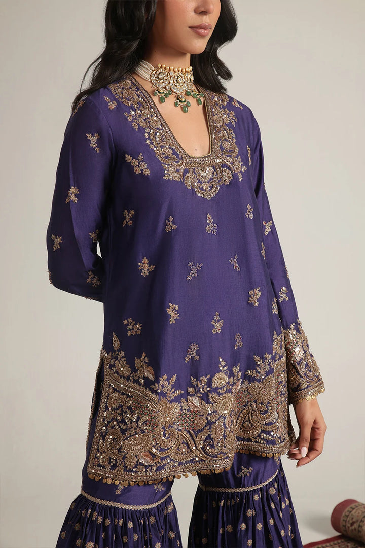 Zar-Rang Purple Buti Sharara Set