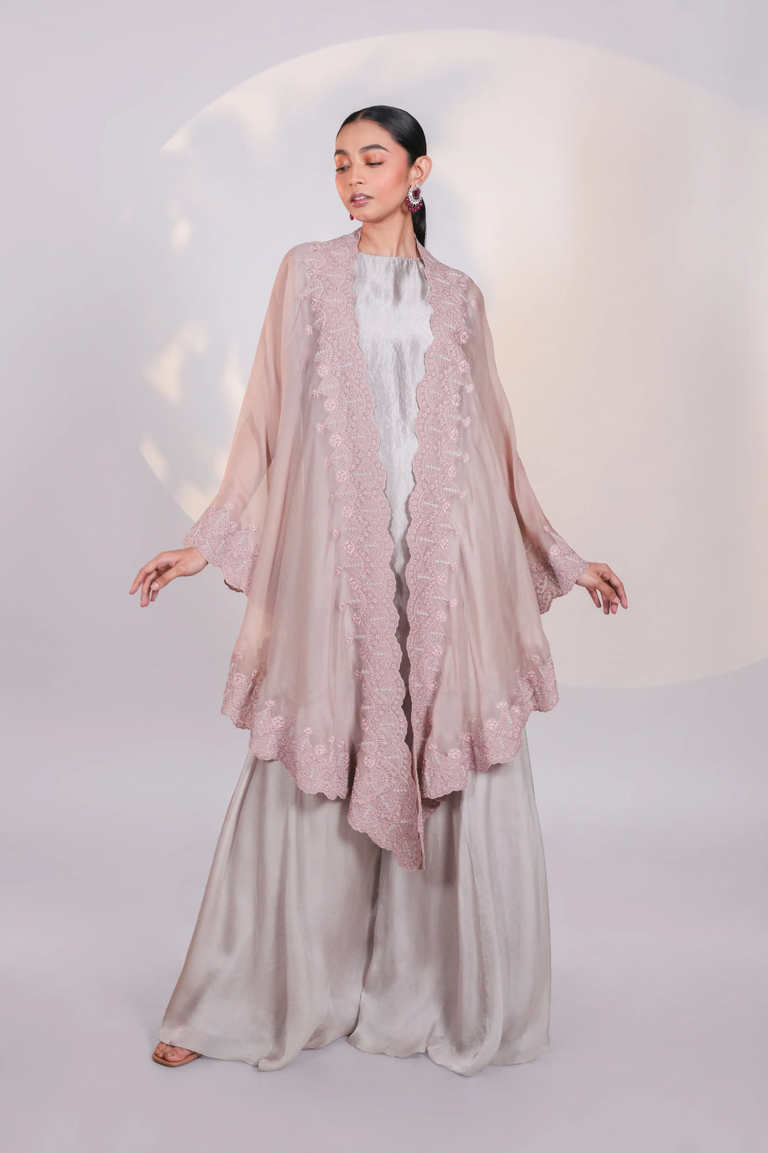 Peach Organza Lace Cape
