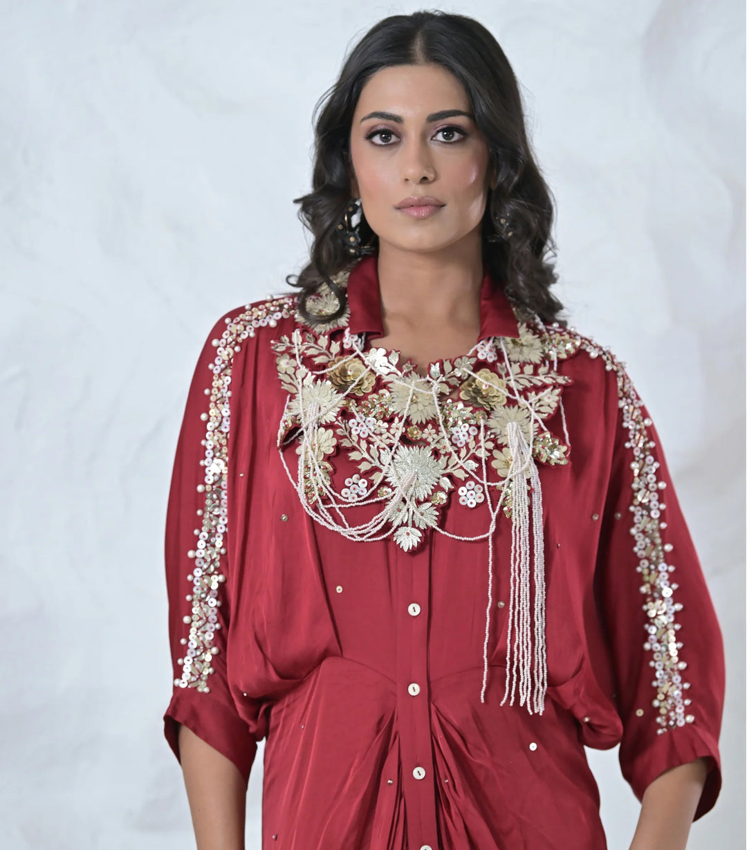 Gold Floral Seraphine Gathered Dress