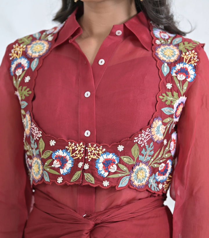 Phoolwari Coti With Organza Tunic And Knot Skirt Set