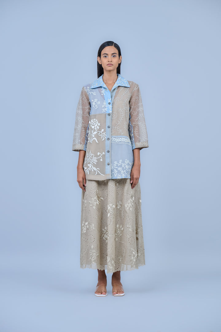 natural embroidered cutwork skirt