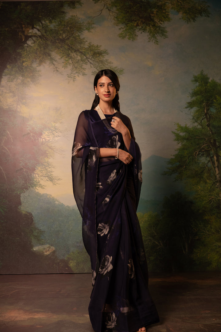 regime printed french chiffon saree