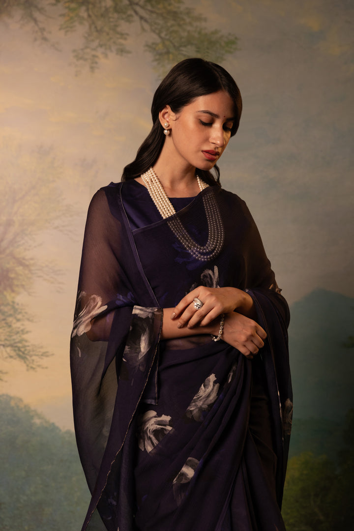 regime printed french chiffon saree