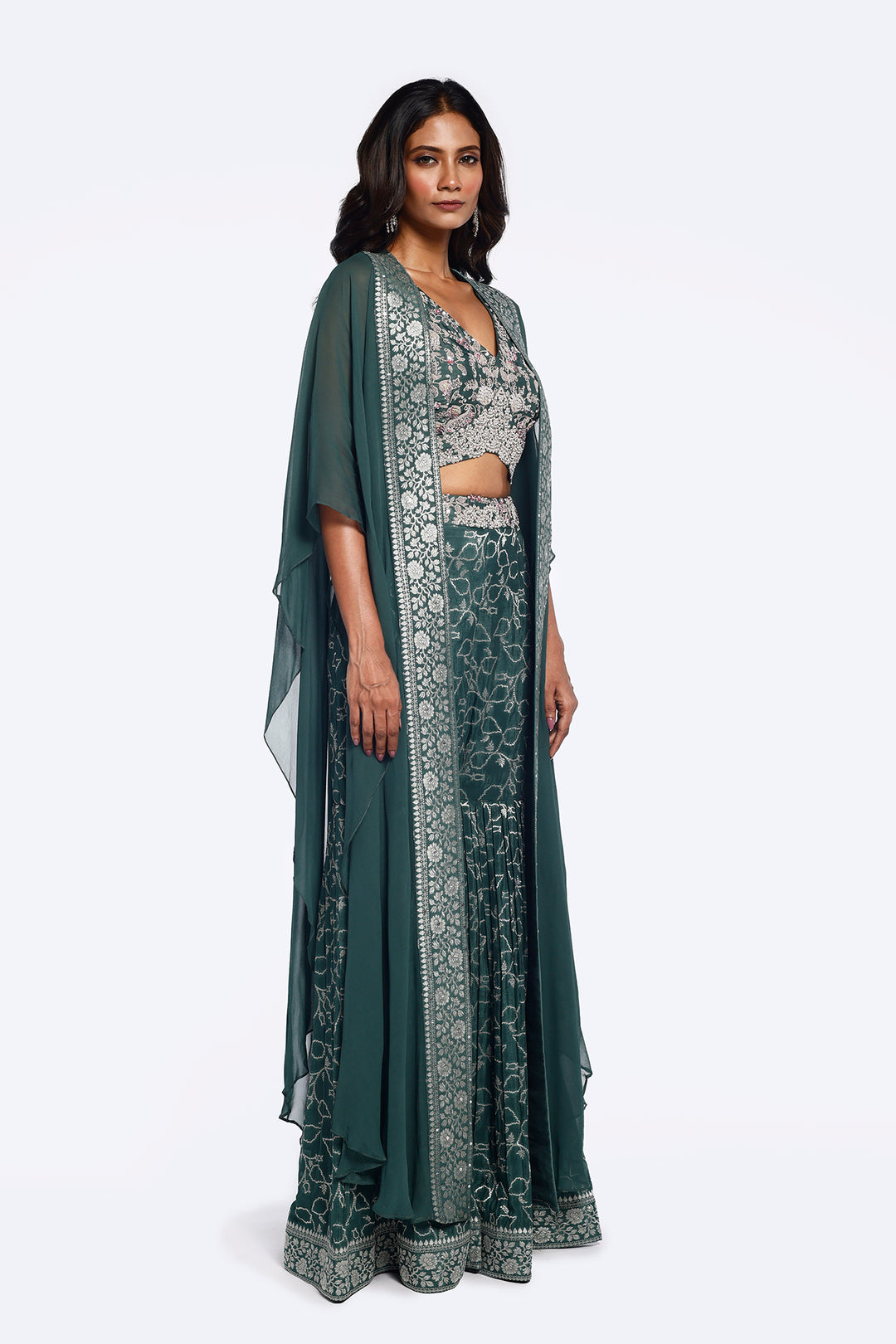 Embroidered Gharara Set With Cape