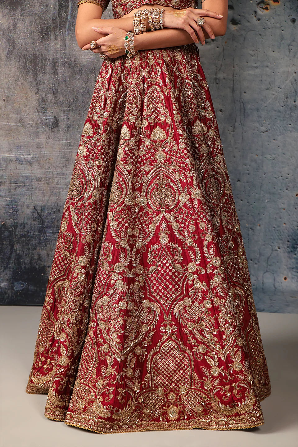 Zar-Rang Maroon Heavy Jaal Lehenga Set