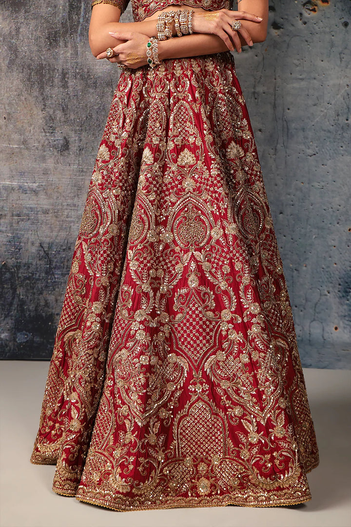 Zar-Rang Maroon Heavy Jaal Lehenga Set
