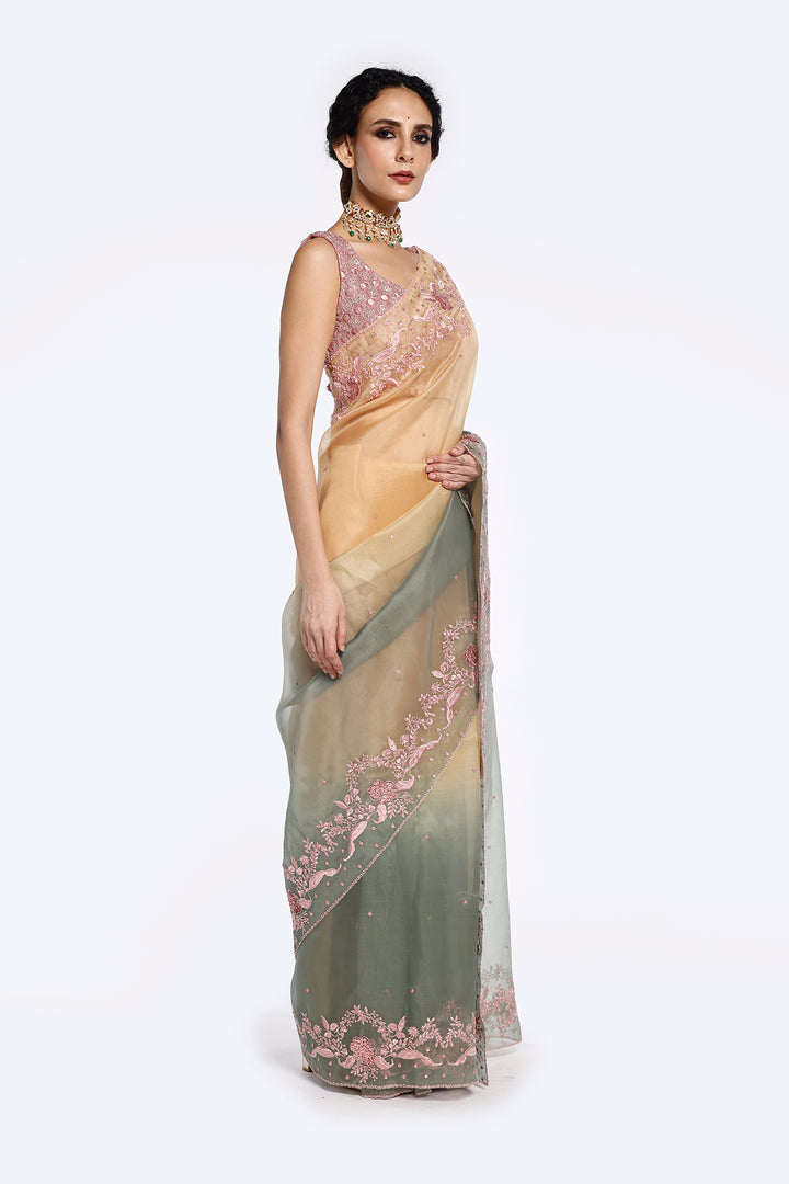 Floral Edged Gradient Ombre Saree