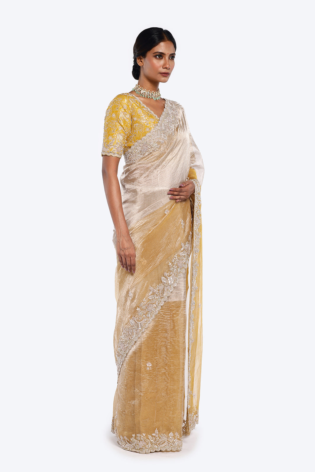 Dual Toned Color Blocked Tissue Saree