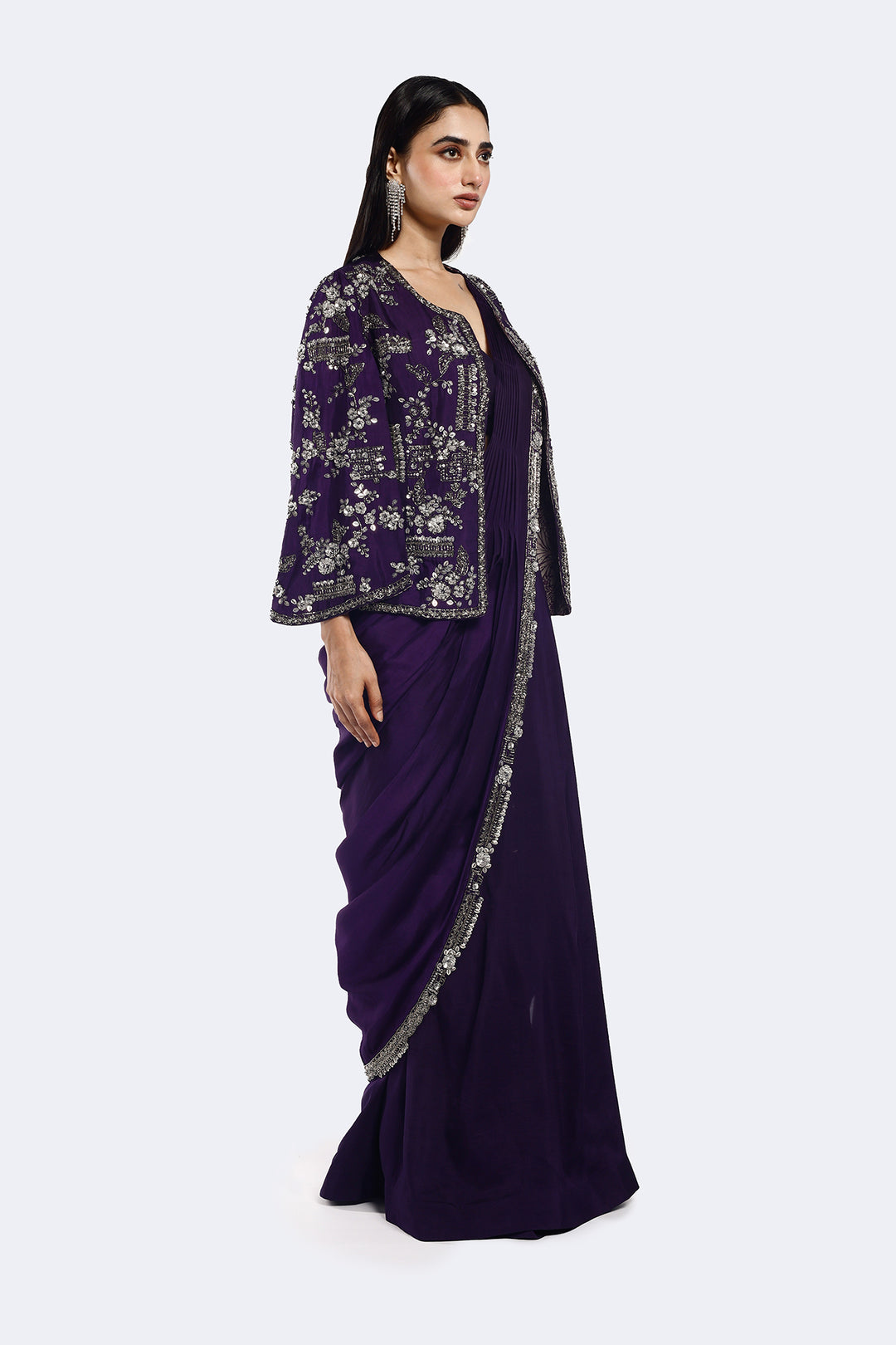 Cape Sleeve Silk Drape Saree