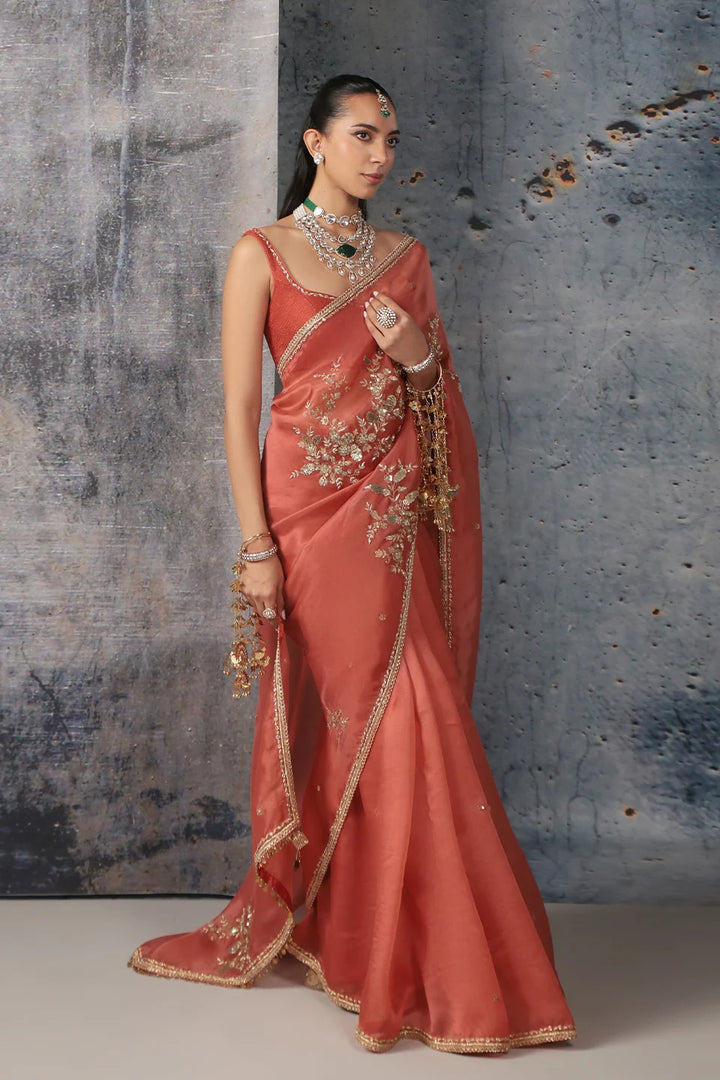 Zar-Rang Orange Zardosi Saree Set