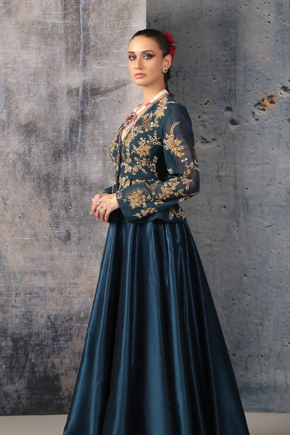 Zar-Rang Blue Peplum Lehenga Set