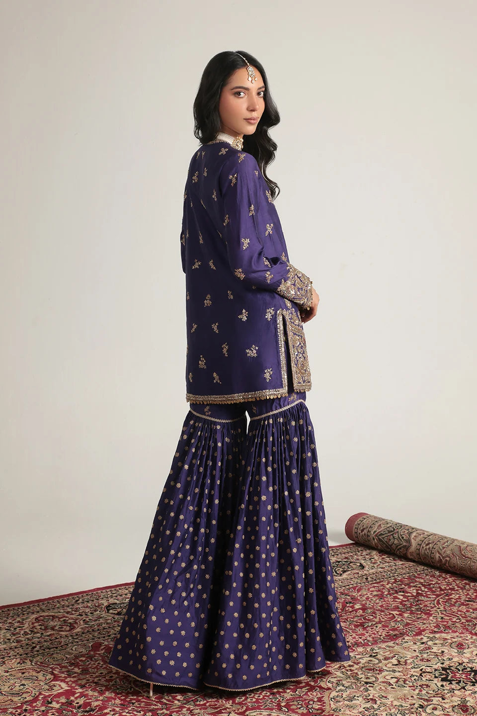 Zar-Rang Purple Buti Sharara Set
