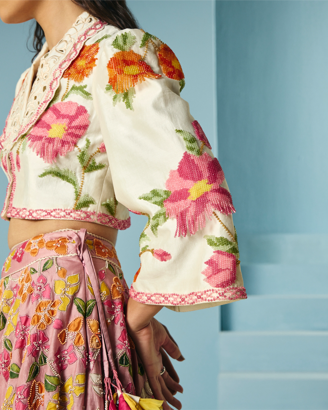 Ivory Beadwork Fringed Bolero Jacket