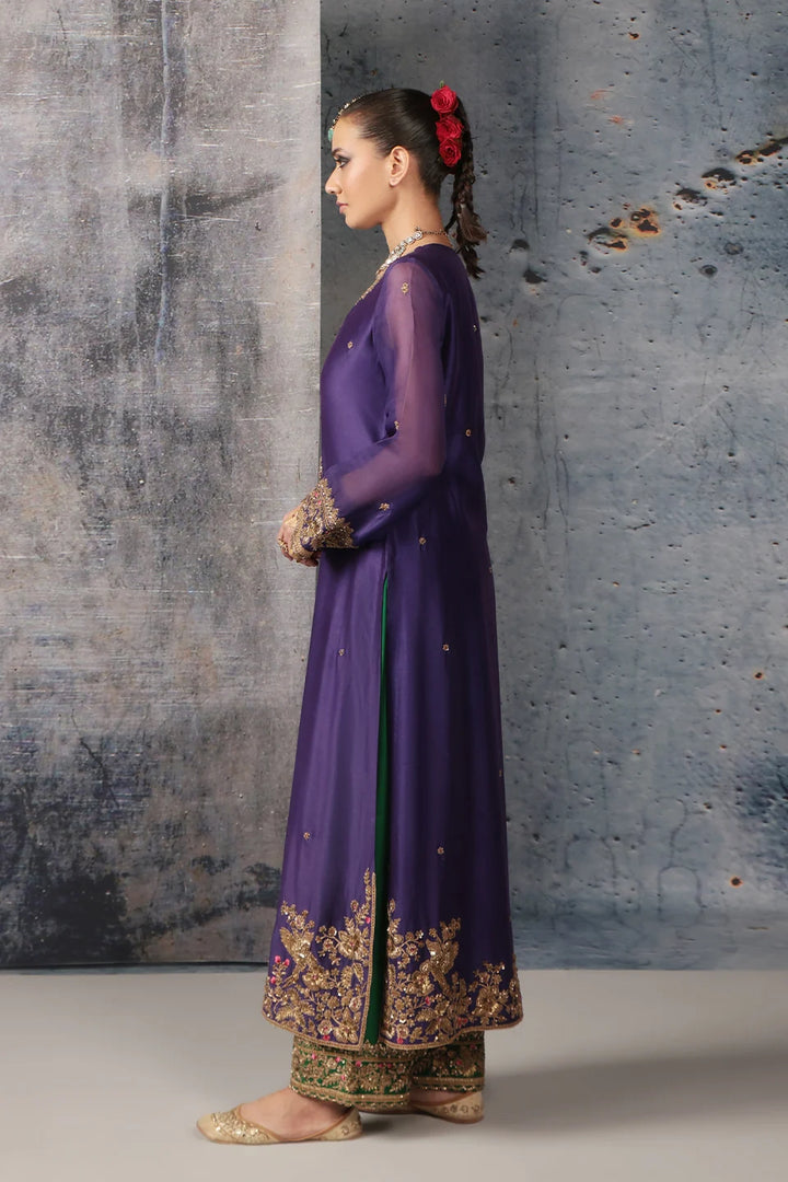 Zar-Rang Purple Straight Long Kurta Set