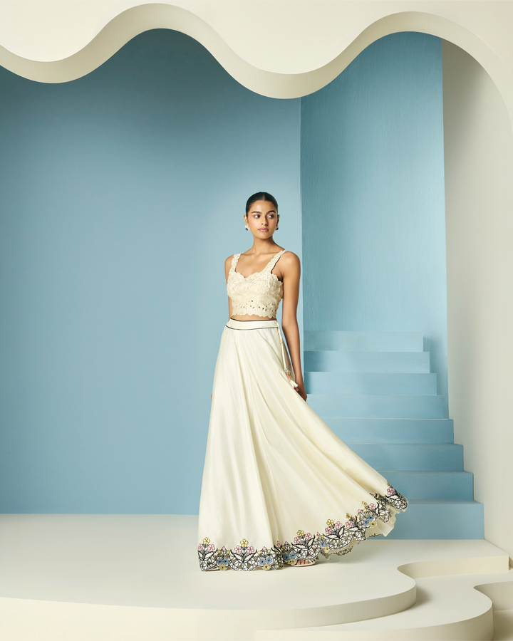 Ivory Contrast Cutwork Lehenga