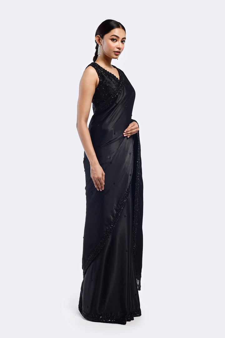 Monochromatic Embellished Satin Saree