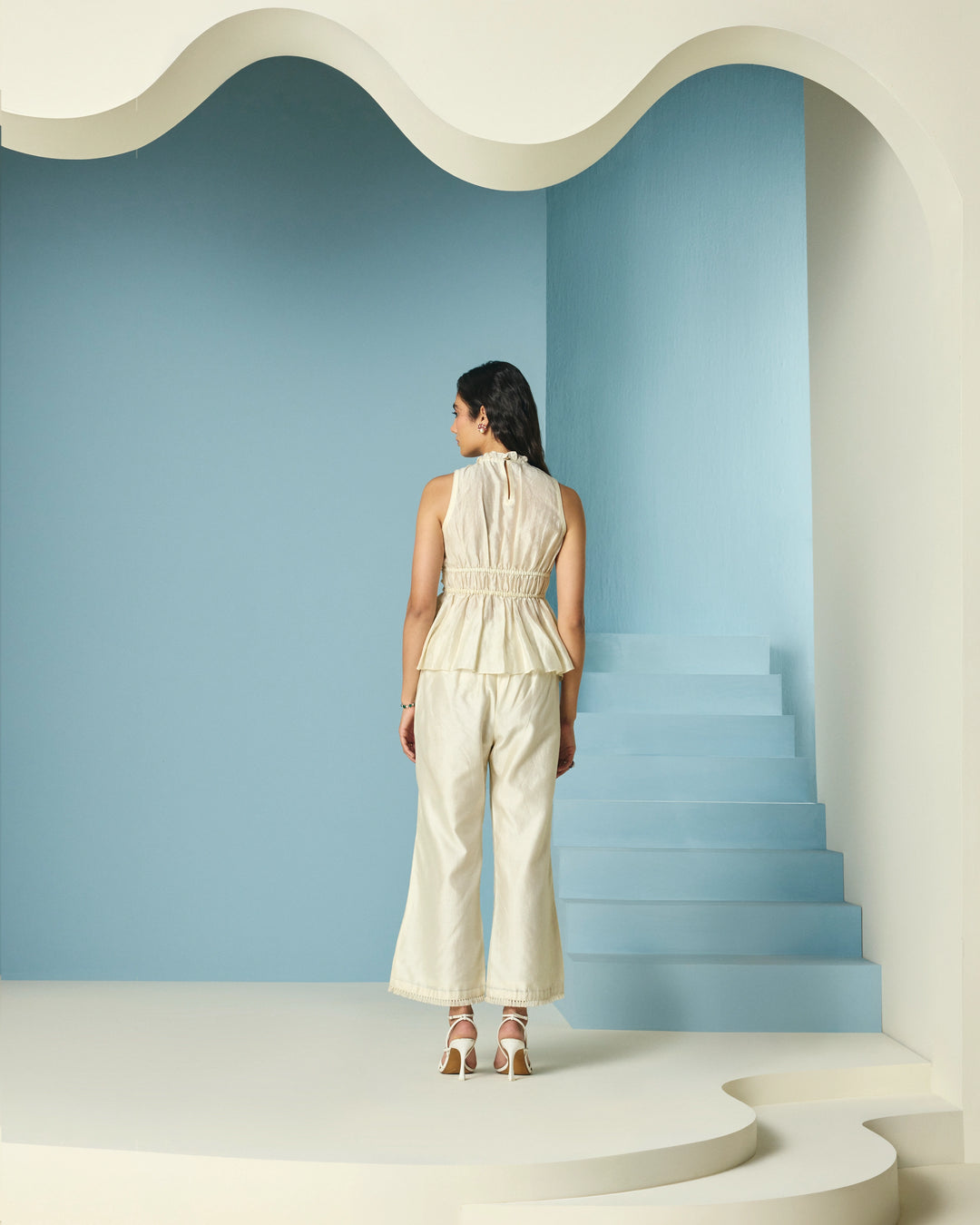 Ivory Checkered Applique Pant