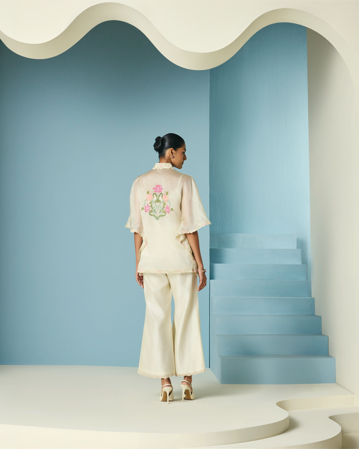 Ivory Applique and Beadwork Bell Bottom Pant