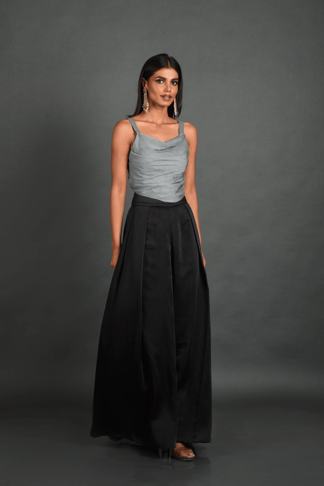 Black Organza Cape With Pant and Bustier
