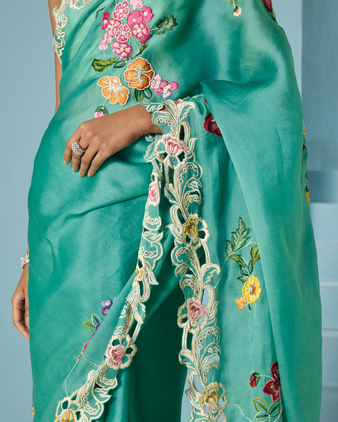 Aqua Bloom Saree