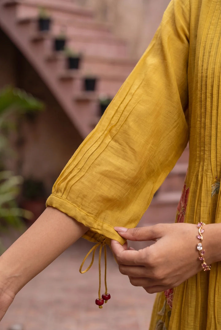 Rumi Mul Chanderi Tunic Set in Mustard Yellow