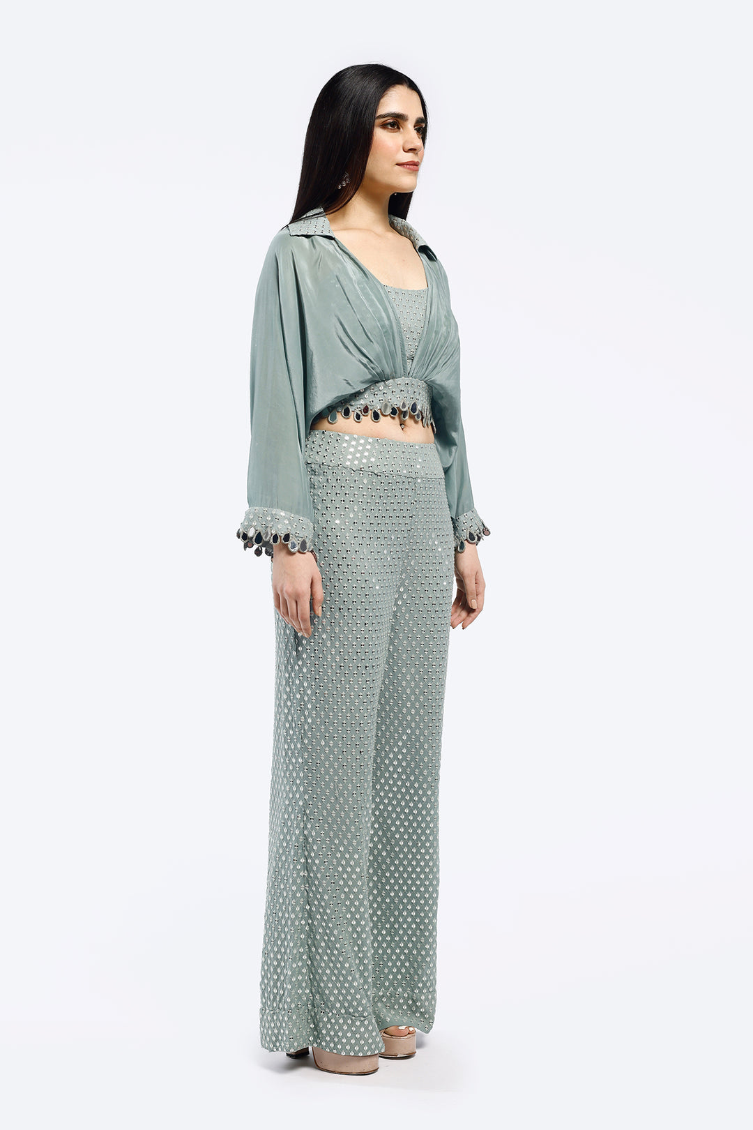 Mirror Embellished Chikan Co-ord Set