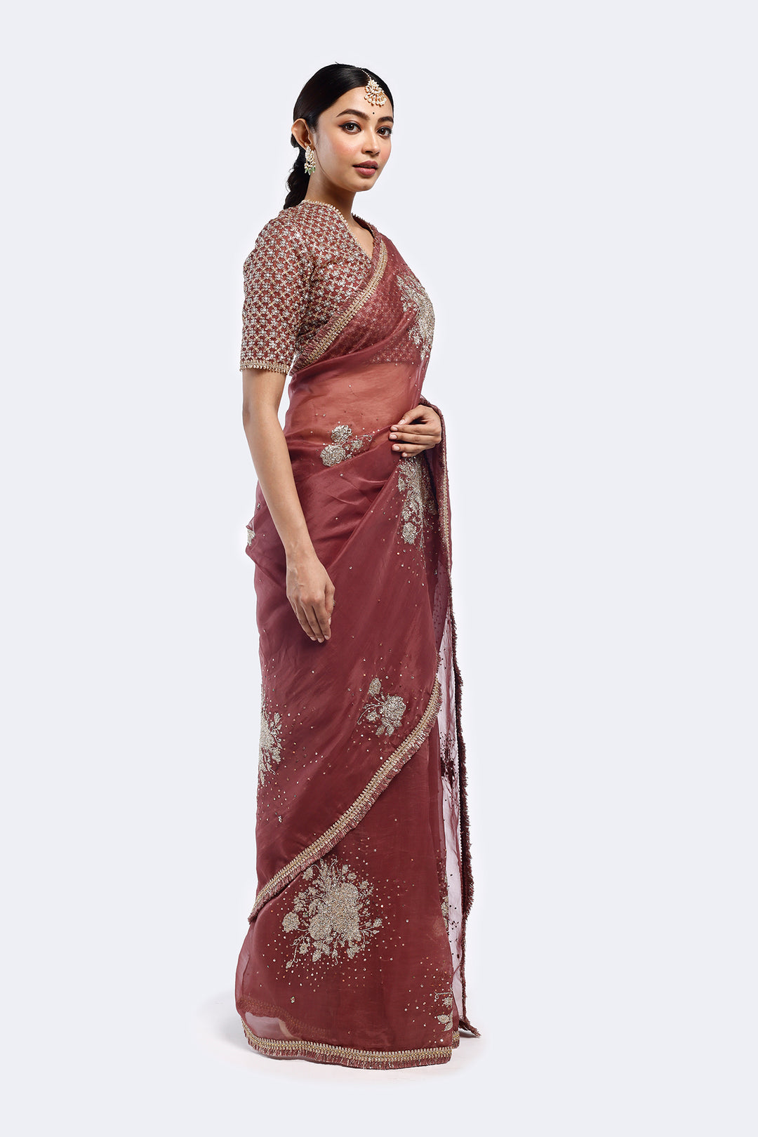 patch floral organza saree