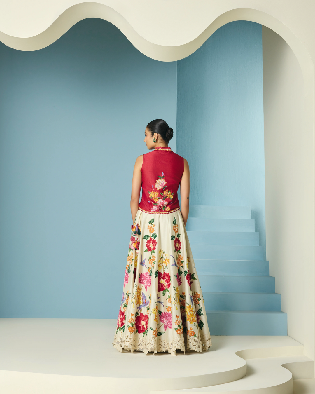 Red Floral Applique Waistcoat