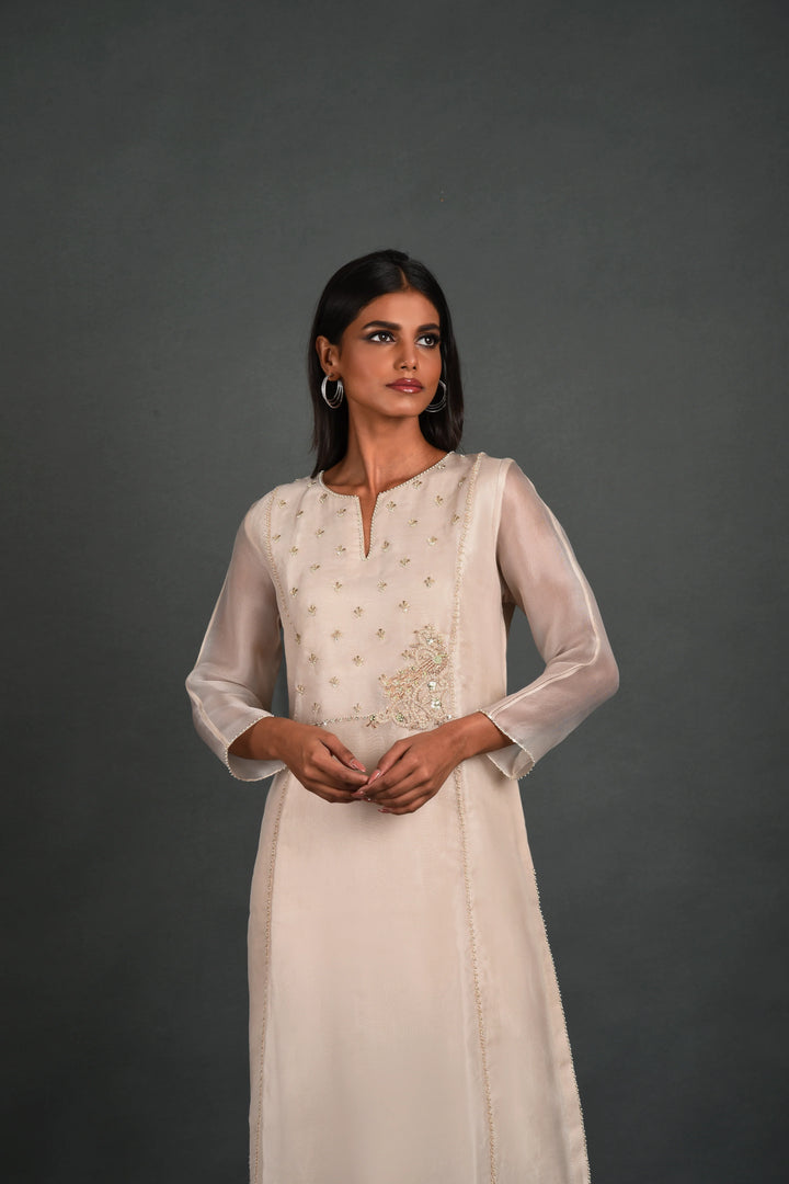 White Organza Kurta With Pant and Dupatta