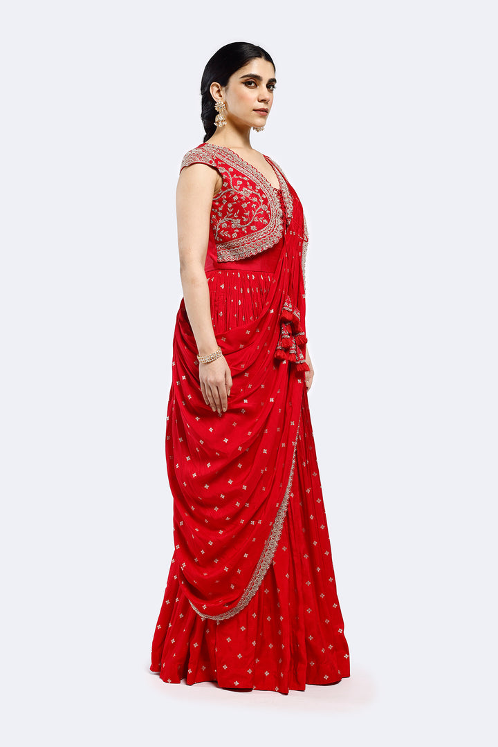 Faux Jacket Embroidered Drape Saree