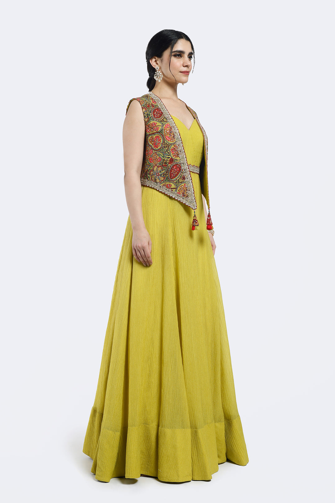 Sleeveless Gown With Indo-Western Jacket